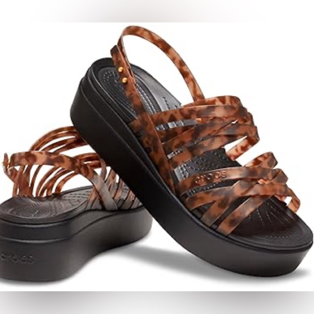 New Crocs Brooklyn Literide Tortoise strappy wedge